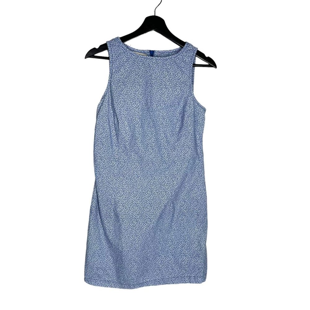 Vintage 90s Blue White Micro Floral Sleeveless Short Dress Medium